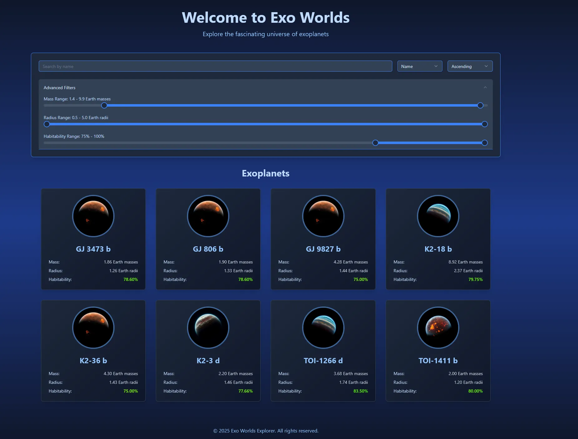 ExoWorlds Explorer project screenshot